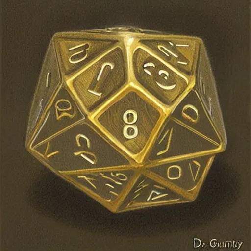 Image similar to Magical D20 dice, fantasy D&D magic item, display item, art by Donato Giancola and James Gurney, digital art, trending on artstation