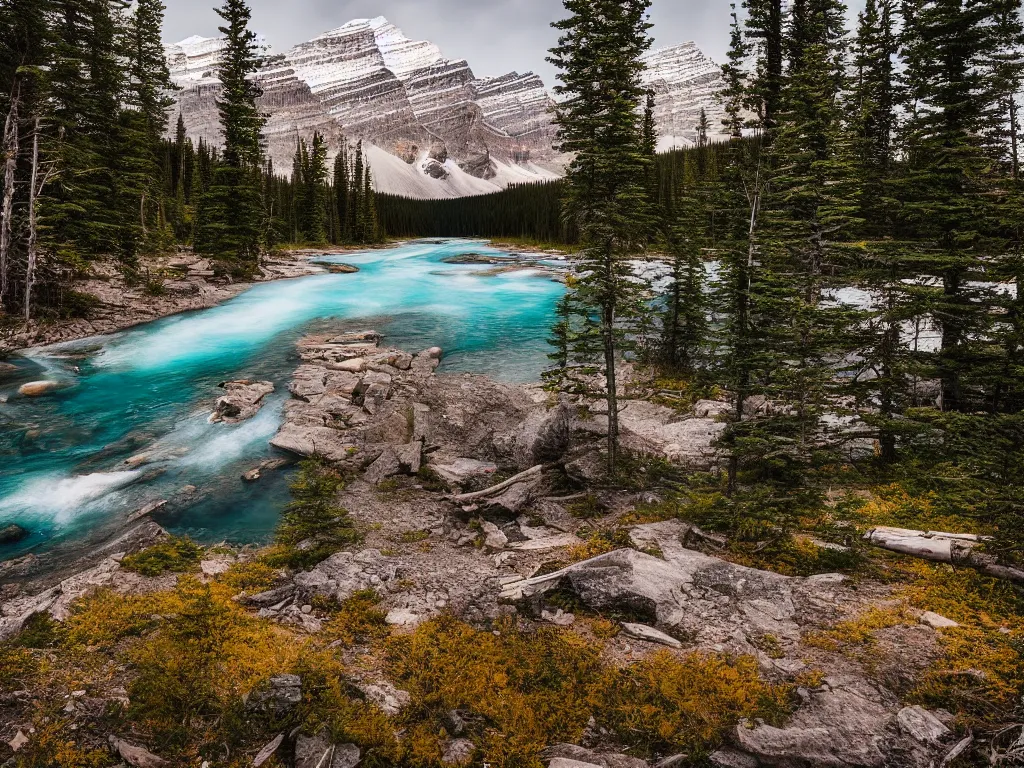 Prompt: Banff national park, Canada , award winning photography, nature, HDR, natural lighting , Cinematic shot , far shot, shot on Canon EOS R5, f/2.5,