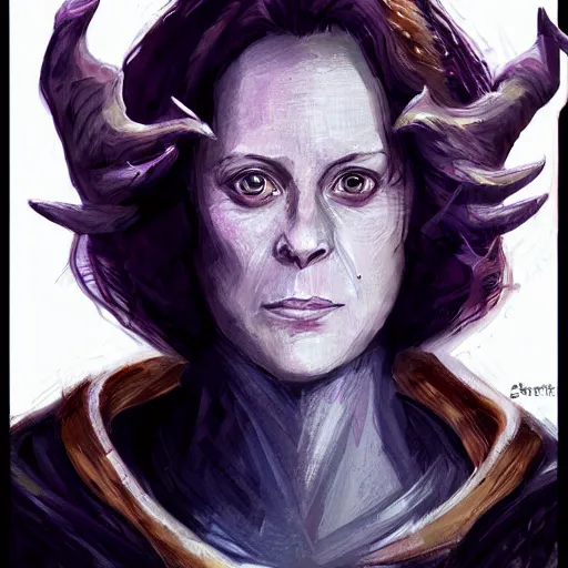 Image similar to young sigourney weaver as a d & d ice warlock, character portrait by wlop