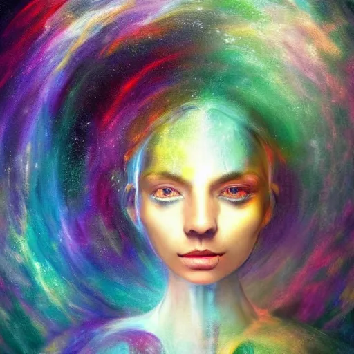 Image similar to beautiful detailed artistic portrait of a person travelling between different astral planes. consciousness is a different type of energy. grainy and rough. fine detail. soft colour scheme. artistic painting by lurid ( 2 0 2 2 ). featured on deviantart.