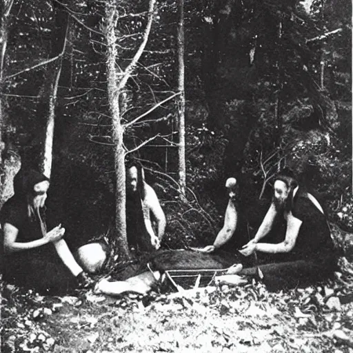 Image similar to occult sacrifice in the woods vintage photo