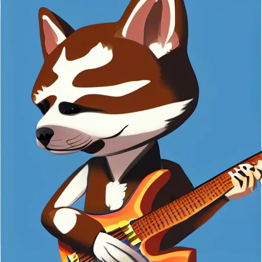 Prompt: shiba inu man, anthropomorphic, Anthro, furry, plays guitar, Artstation