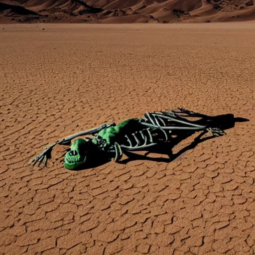 Image similar to The hulk’s skeleton found in the desert