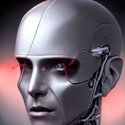 Image similar to a cyborg robot designed by tesla, hyper realistic, detailed portrait,