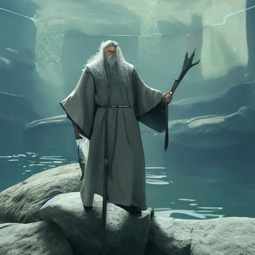 Prompt: Gandalf in an aquarium, unreal engine, octane render, ray tracing