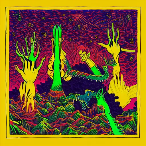 Prompt: king gizzard and the lizard wizard album art,