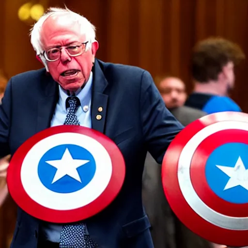 Image similar to bernie sanders with captain america's shield