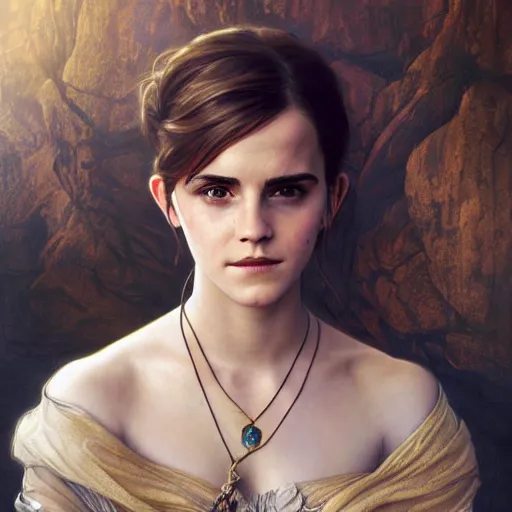 Prompt: portrait painting of a emma watson, ultra realistic, concept art, intricate details, eerie, highly detailed, photorealistic, octane render, 8 k, unreal engine. art by artgerm and greg rutkowski and alphonse mucha