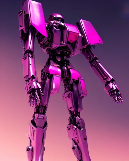 Image similar to hyperrealistic 3d render mecha iridescent pink concept art vray ute osterwald de chirico sharp cinematic very moody light 8k low angle shallow depth of field