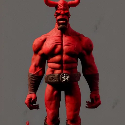 Image similar to realistic full size hellboy with a body made of twizzlers, render, fantasy art, unreal engine, 8 k