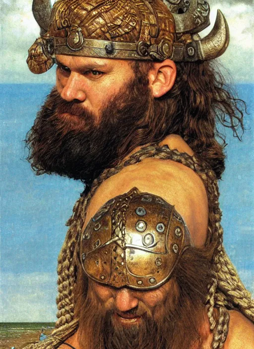 Prompt: head and torso portrait of braun strowman as viking maniac, by lawrence alma tadema and rick berry and norman rockwell and greg staples