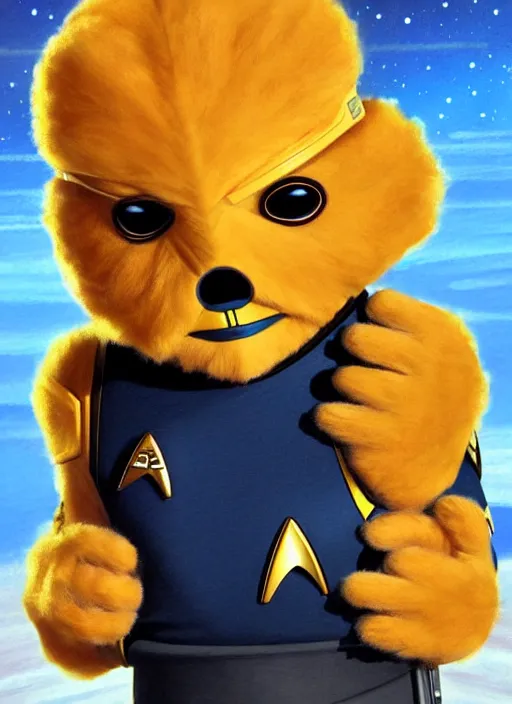 Image similar to cute star trek officer honey monster, natural lighting, path traced, highly detailed, high quality, digital painting, by don bluth and ross tran and studio ghibli and alphonse mucha, artgerm