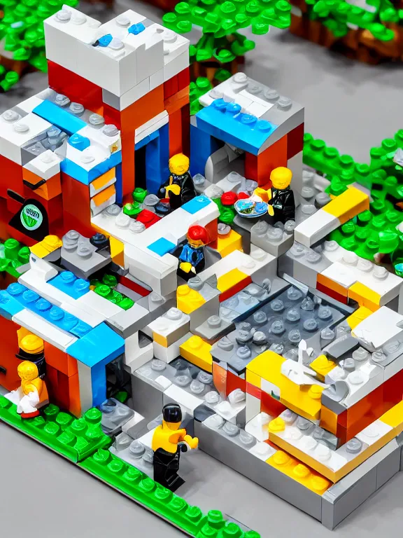 Image similar to miniature isometric lego diorama of epic yogurt factory