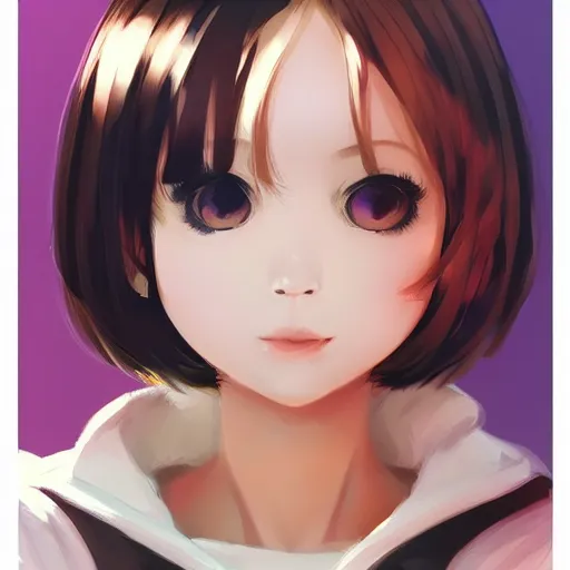 A stunning anime girl with a short bob haircut in a cafe with a wolf  created with generative AI technology Stock Illustration