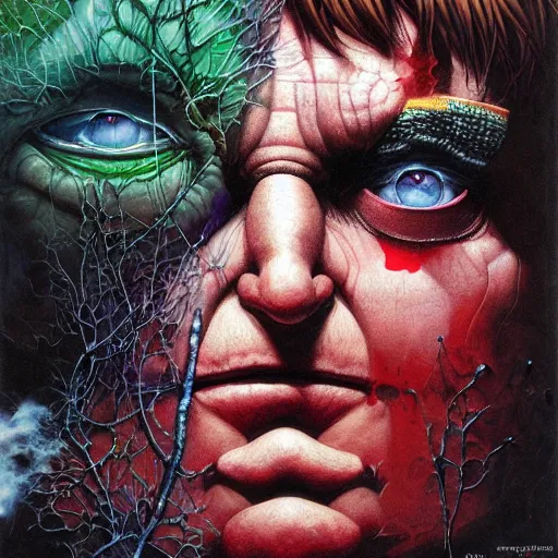 Prompt: realistic detailed image of Eric Cartman by Ayami Kojima, Amano, Karol Bak, Greg Hildebrandt, and Mark Brooks, Neo-Gothic, gothic, rich deep colors. Beksinski painting, part by Adrian Ghenie and Gerhard Richter. art by Takato Yamamoto. masterpiece
