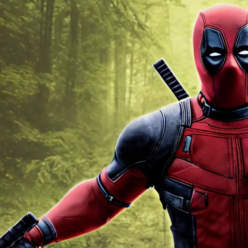 Image similar to deadpool and rocket raccoon in the woods digital art 4 k detailed