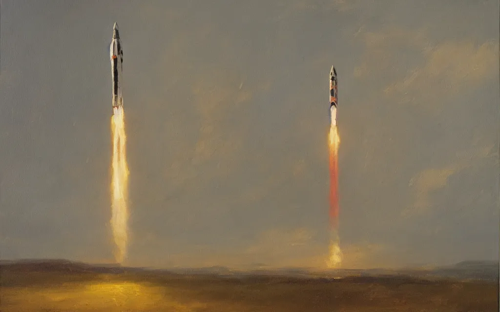 Image similar to a painting of a rocket, oil on canvas, by edelfelt