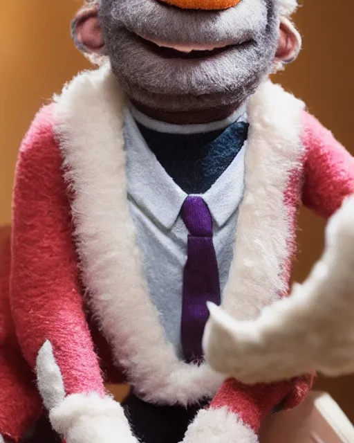 Prompt: morgan freeman as a muppet. highly detailed felt. hyper real photo. 4 k.