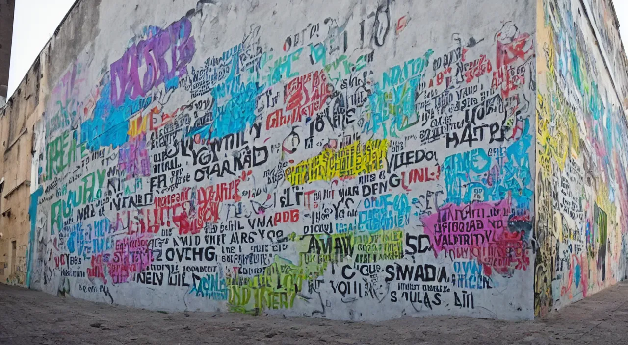 Prompt: street art text on the wall,