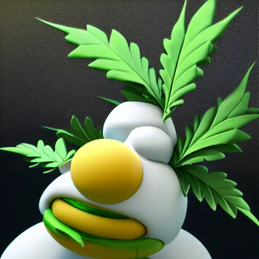 Image similar to octane render of cartoon cannabis character snowball