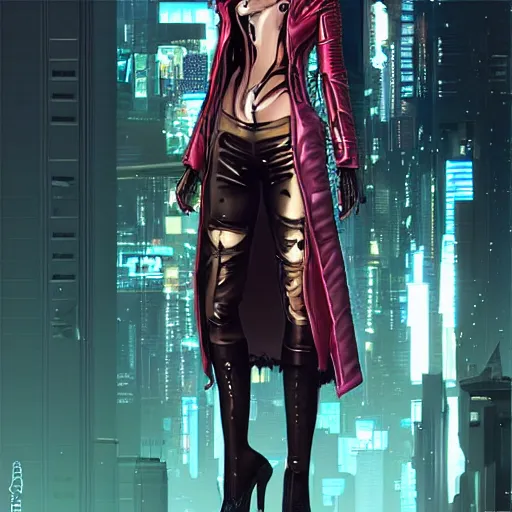 Prompt: Cyberpunk character art, wearing trenchcoat, by WLOP and artgerm, illustration, portrait