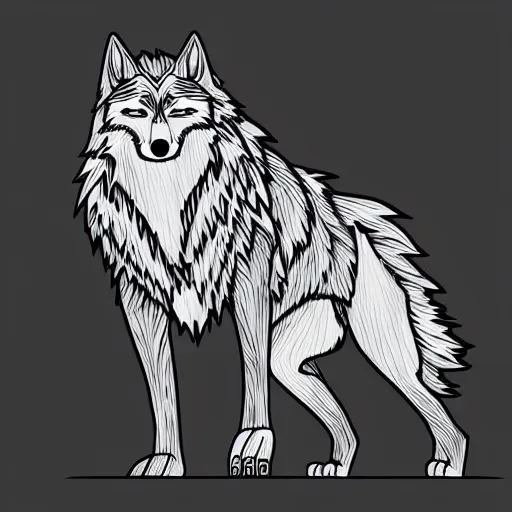 Image similar to full-body sideways wolf template base, digital line-art, simple, coloring book style, black and white, high quality, HD, 8K