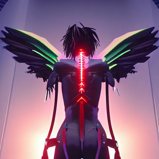 Prompt: cyberpunk evangelion angel invaders dramatic dark background k path traced high definition detailed artstation realistic trending dramatic lighting light and dark contrast