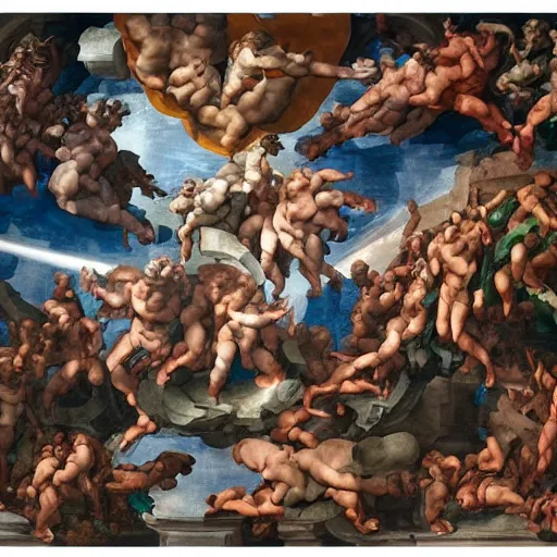 Prompt: michelangelo painting of an epic space battle, ornate intricate, epic, 4 k, studio photography