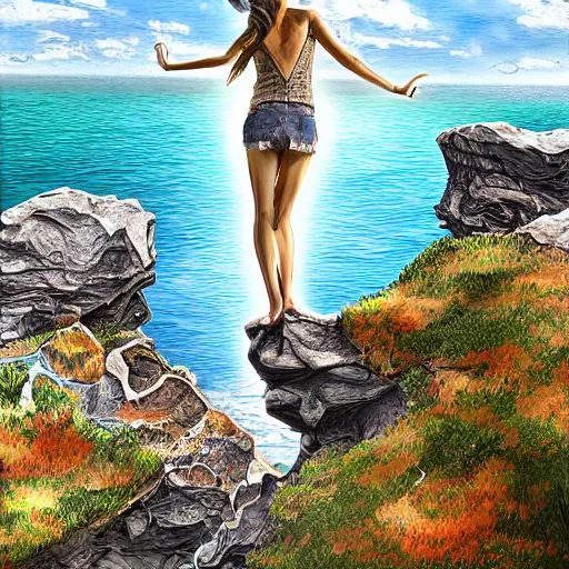 Prompt: Standing on the precipice of oppourtunity, cliffside picture, intricate details, digital painting