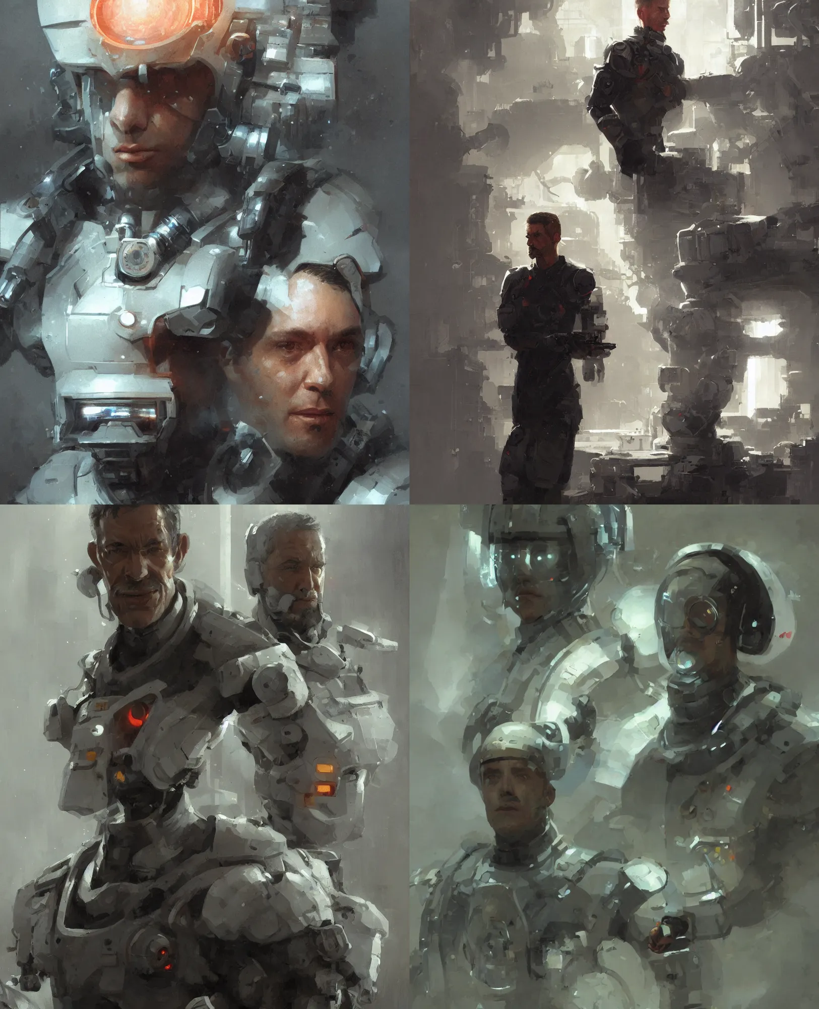 Image similar to a futuristic technician man, scifi character portrait by greg rutkowski, craig mullins