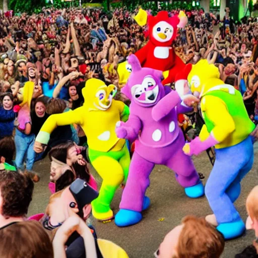 Prompt: Teletubby mosh pit