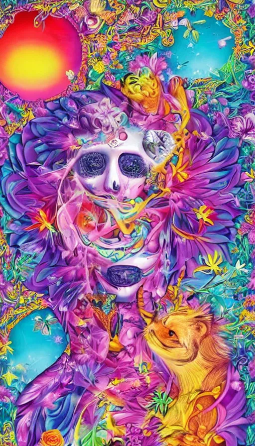 Prompt: life and death mixing together, by lisa frank,