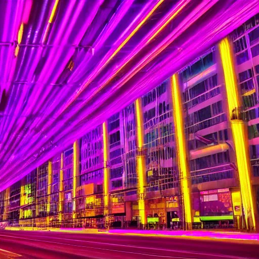 Prompt: neon purple blinking lights on a neon city