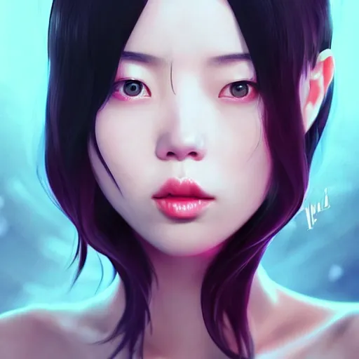 Image similar to a beautiful young korean kpop star billie eilish lucy liu alluring instagram model in elaborate latex bikini tank top, tank top made from latex demon faces, by guweiz and wlop and ilya kuvshinov and artgerm and, aesthetic, gorgeous, stunning, alluring, attractive, artstation, deviantart, pinterest, digital art