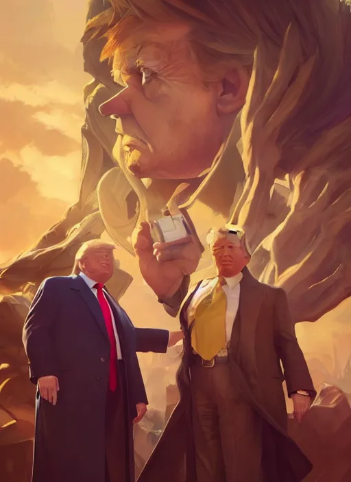 Prompt: a Photorealistic dramatic hyperrealistic, Donald Trump and Nigel Farage in FF14 by WLOP, Artgerm, Greg Rutkowski, Alphonse Mucha, Beautiful dynamic, shadows, Artstation, concept design art,Octane render,8K