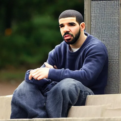 Prompt: drake in 2 0 1 0 sitting alone, with a wistful expression on his face and a tear rolling down his cheek