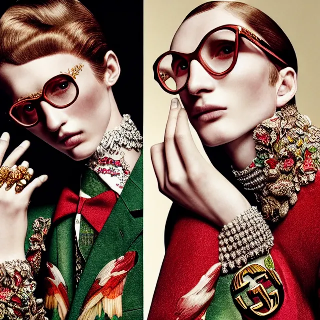 Prompt: a very beautiful gucci portrait, highly detailed, intricate, photography, fashion campaign