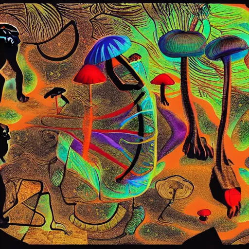 Image similar to stoned ape theory, psilocybin mushrooms, abstract, evolution