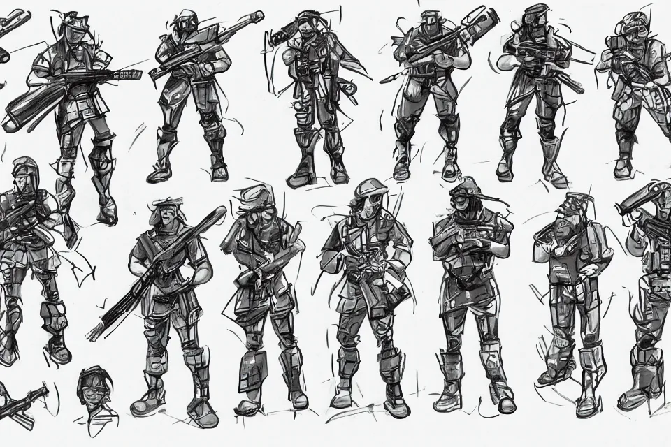 Prompt: concept sketches of supersoaker bazookas