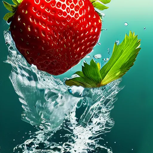 Image similar to half cut strawberry, splash underwater! photoshop edit, golden ratio