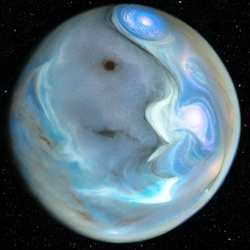 Image similar to a marble with a universe inside it, photographed by the hubble space camera