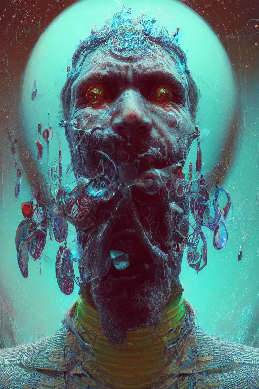 Image similar to portrait of a hyperdimensional jester, 4k detailed hyperrealistic digital photo by Beeple, Gustave Dore, Artstation, CGsociety