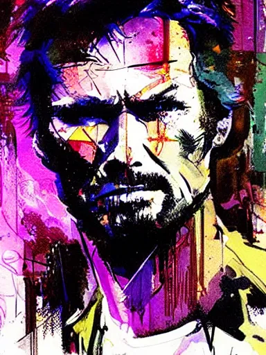 Prompt: clint eastwood by bill sienkiewicz, painting, detailed, hyper-detailed