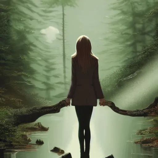 Prompt: taylor swift holding her hand out for you, long hair with bangs, Crystal clear blue eyes, wide-shot, mystical, sun flairs, beautiful fog lit forest backround, oil colors, watery lake, elegant, sharp focus, cute face, Hyper-realistic, Highly Detailed, HD, Dramatic Lighting by Brom, by beeple, studio ghibli, wallpaper, highly detailed, trending on artstation