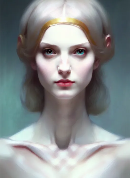 Prompt: character concept portrait of Alice in Wonderland, pale skin, intricate, elegant, digital painting, concept art, smooth, sharp focus, illustration, from Metal Gear, by Ruan Jia and Mandy Jurgens and William-Adolphe Bouguereau, Artgerm