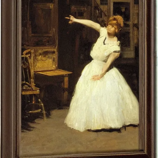 Image similar to actress rehearsing an action scene by alfred stevens