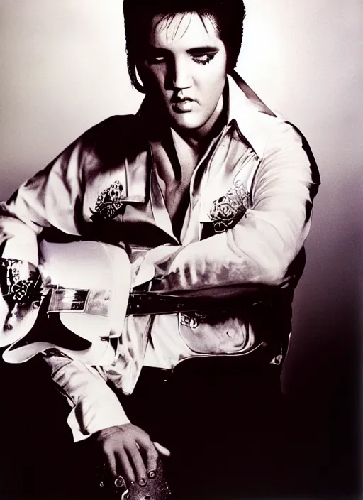 Image similar to photo closeup portrait of superstar elvis presley by anne leibovitz