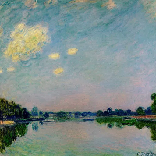 Image similar to a beautiful painting of Columbus Ohio Scioto river by Claude monet