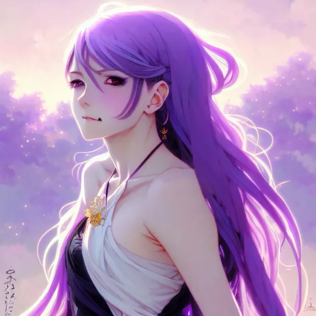 anime girl with lavender hair, purple eyes and white | Stable Diffusion |  OpenArt