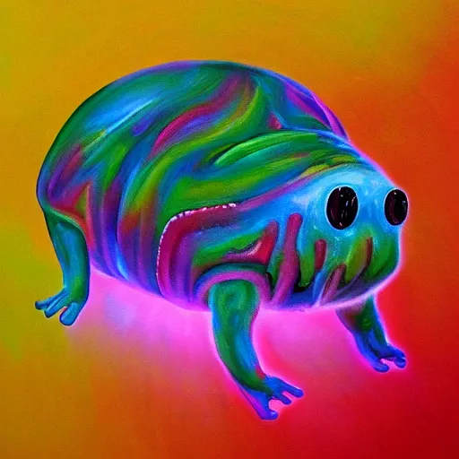 Image similar to luminescent colorful detailed airbrush painting of a tardigrade!!! detailed 4 k